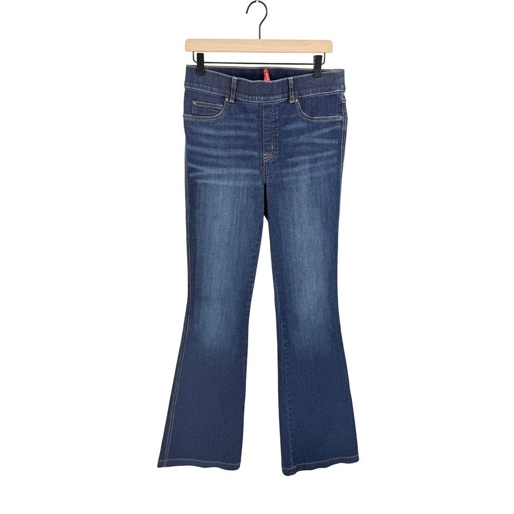 Spanx Flare Jeans Blue Medium High Rise Pull On Stretch Denim Flare Leg